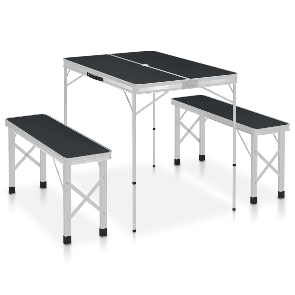 Table de camping pliable avec 2 bancs Aluminium Gris Meubles de camping vidaXL