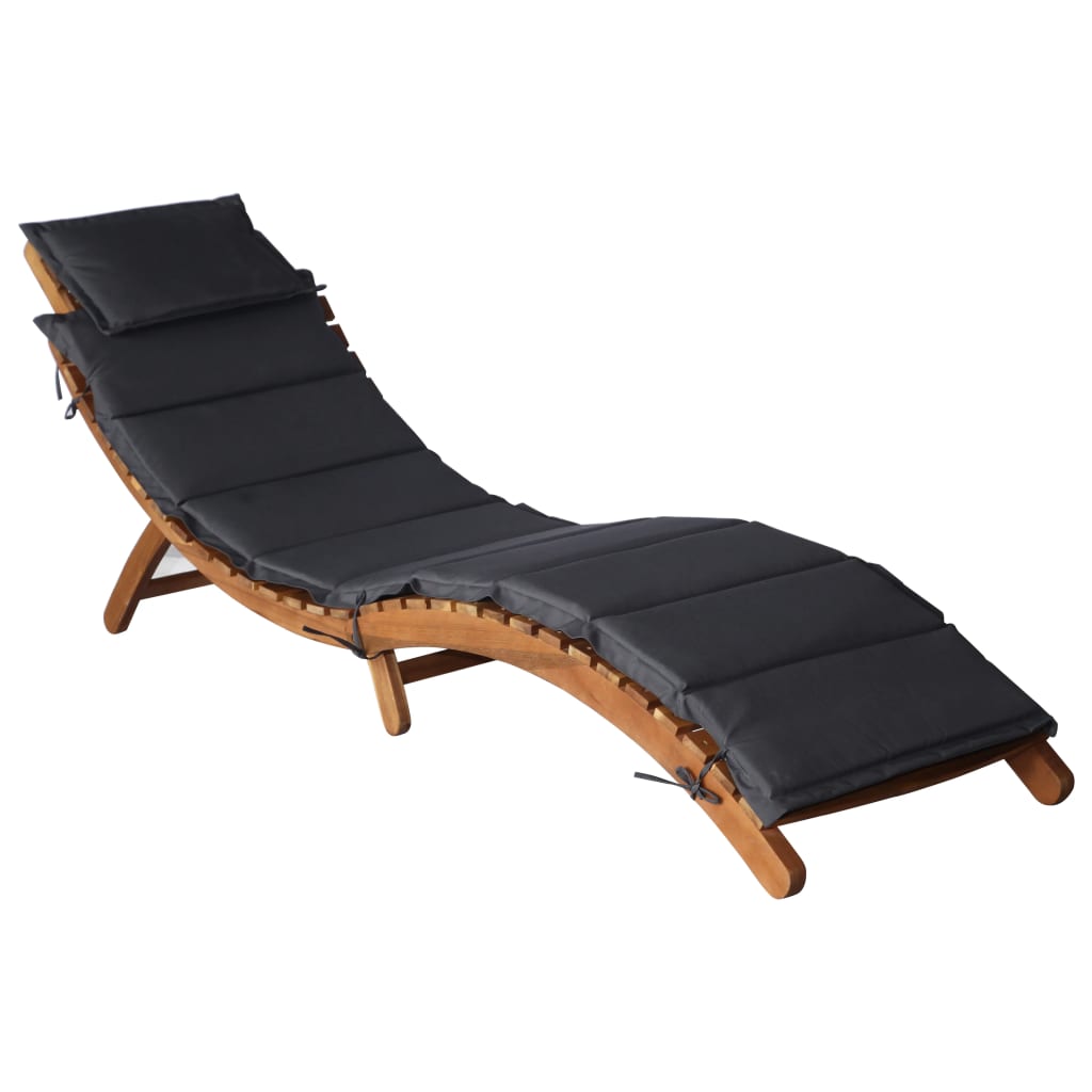 Chaise longue avec coussin Bois d'acacia solide Gris foncé Bains de soleil vidaXL