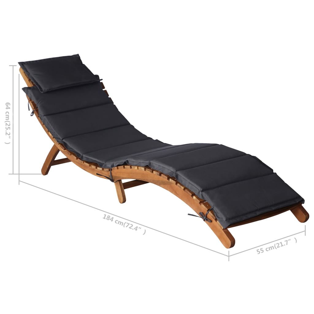 Chaise longue avec coussin Bois d'acacia solide Gris foncé Bains de soleil vidaXL