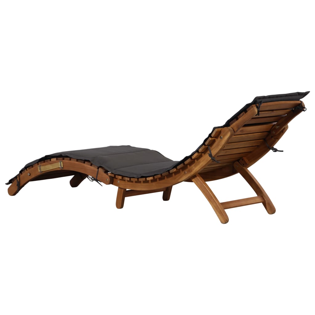 Chaise longue avec coussin Bois d'acacia solide Gris foncé Bains de soleil vidaXL