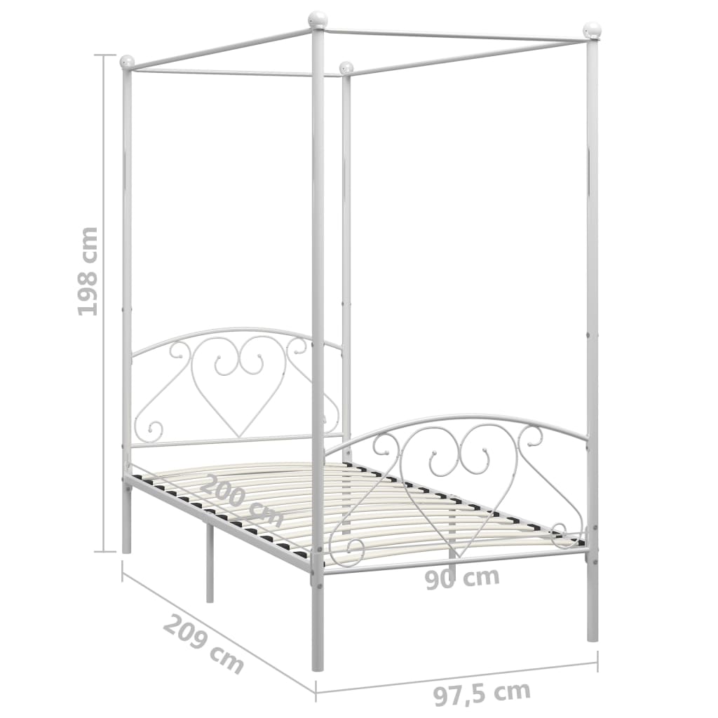 Cadre de lit à baldaquin sans matelas blanc métal 90x200 cm - XIOS