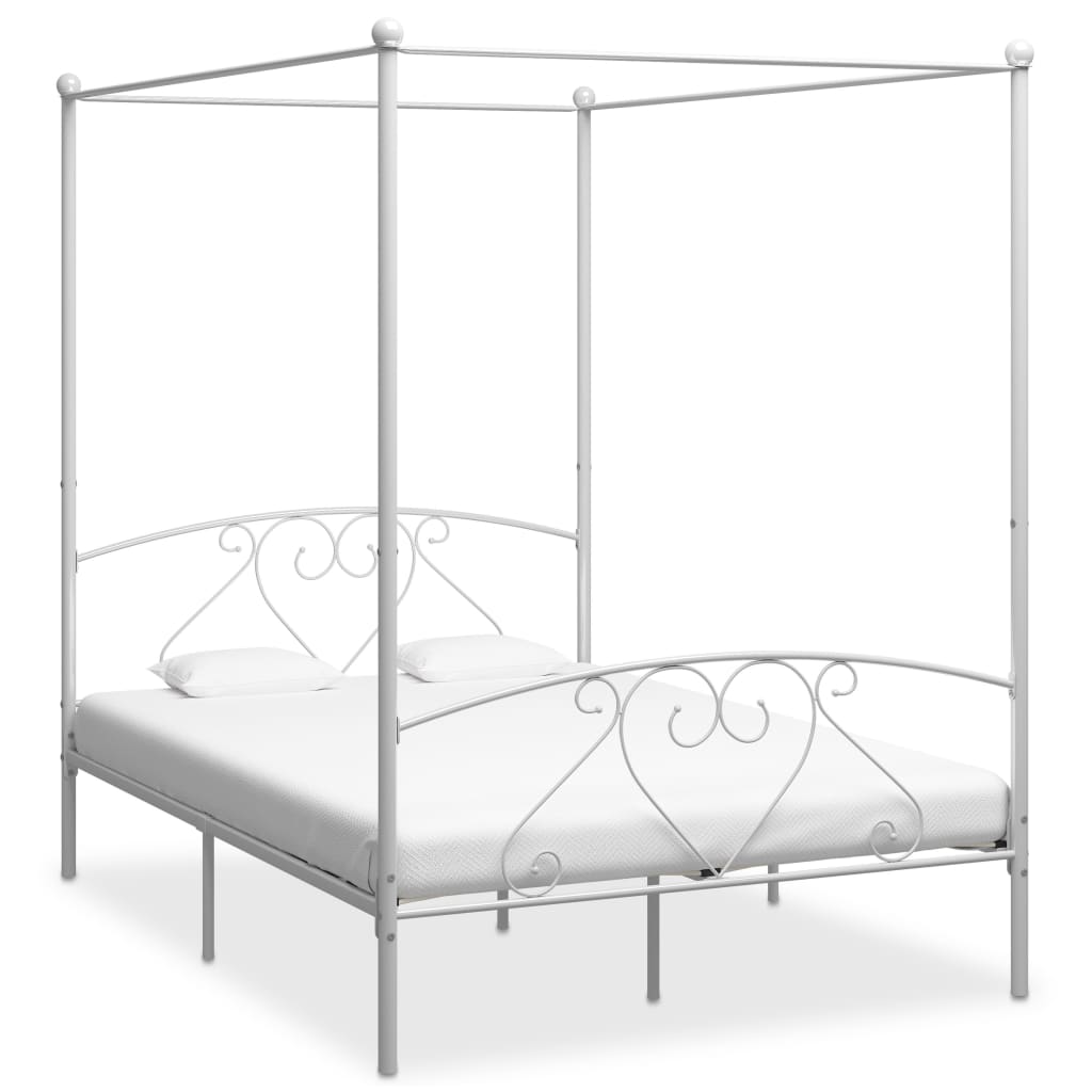 Cadre de lit sans matelas avec baldaquin blanc 140x200 cm métal - XIOS