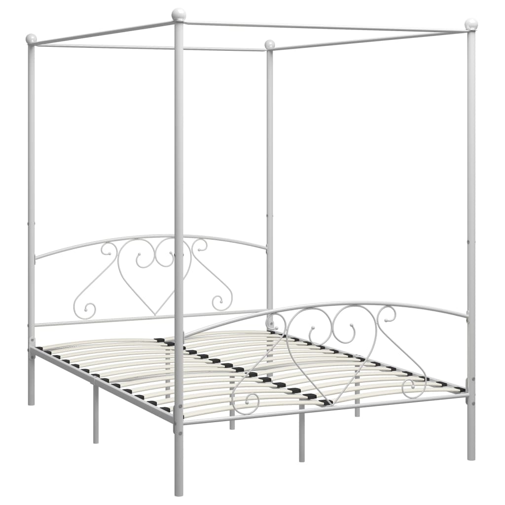 Cadre de lit sans matelas avec baldaquin blanc 140x200 cm métal - XIOS