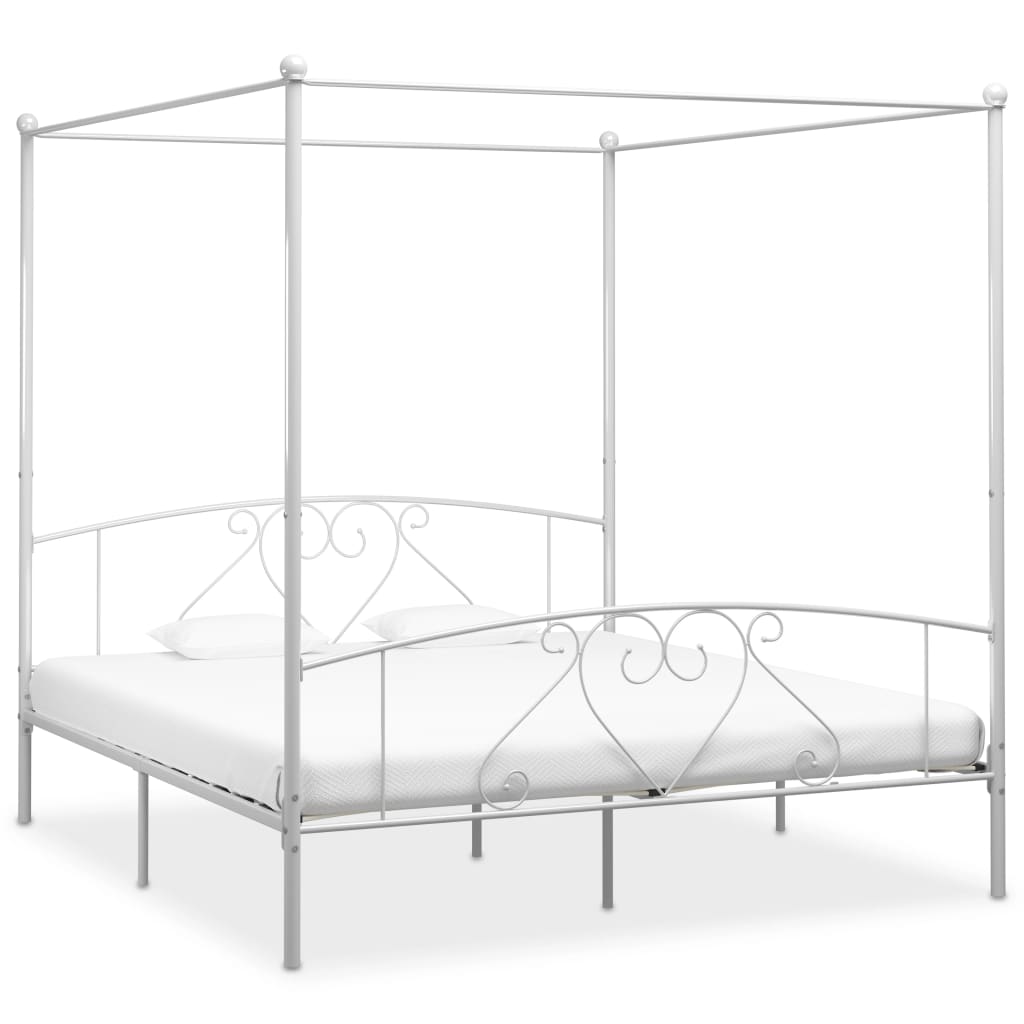 Cadre de lit sans matelas avec baldaquin blanc 180x200 cm métal - XIOS