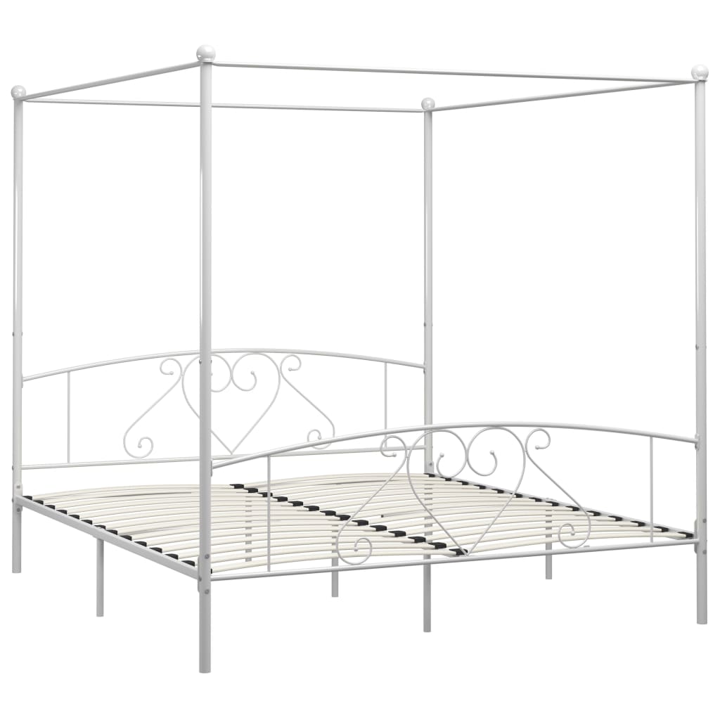 Cadre de lit sans matelas avec baldaquin blanc 180x200 cm métal - XIOS