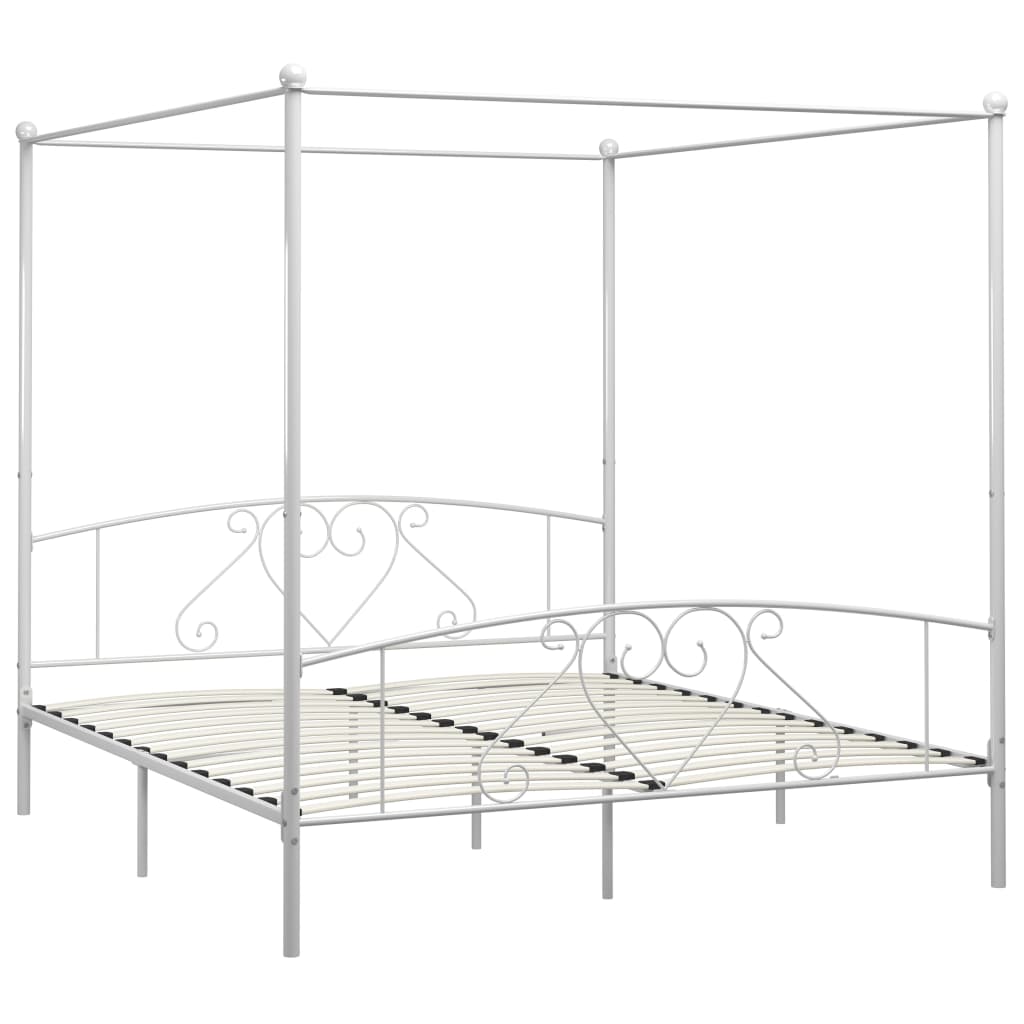 Cadre de lit à baldaquin sans matelas blanc métal 200x200 cm - XIOS