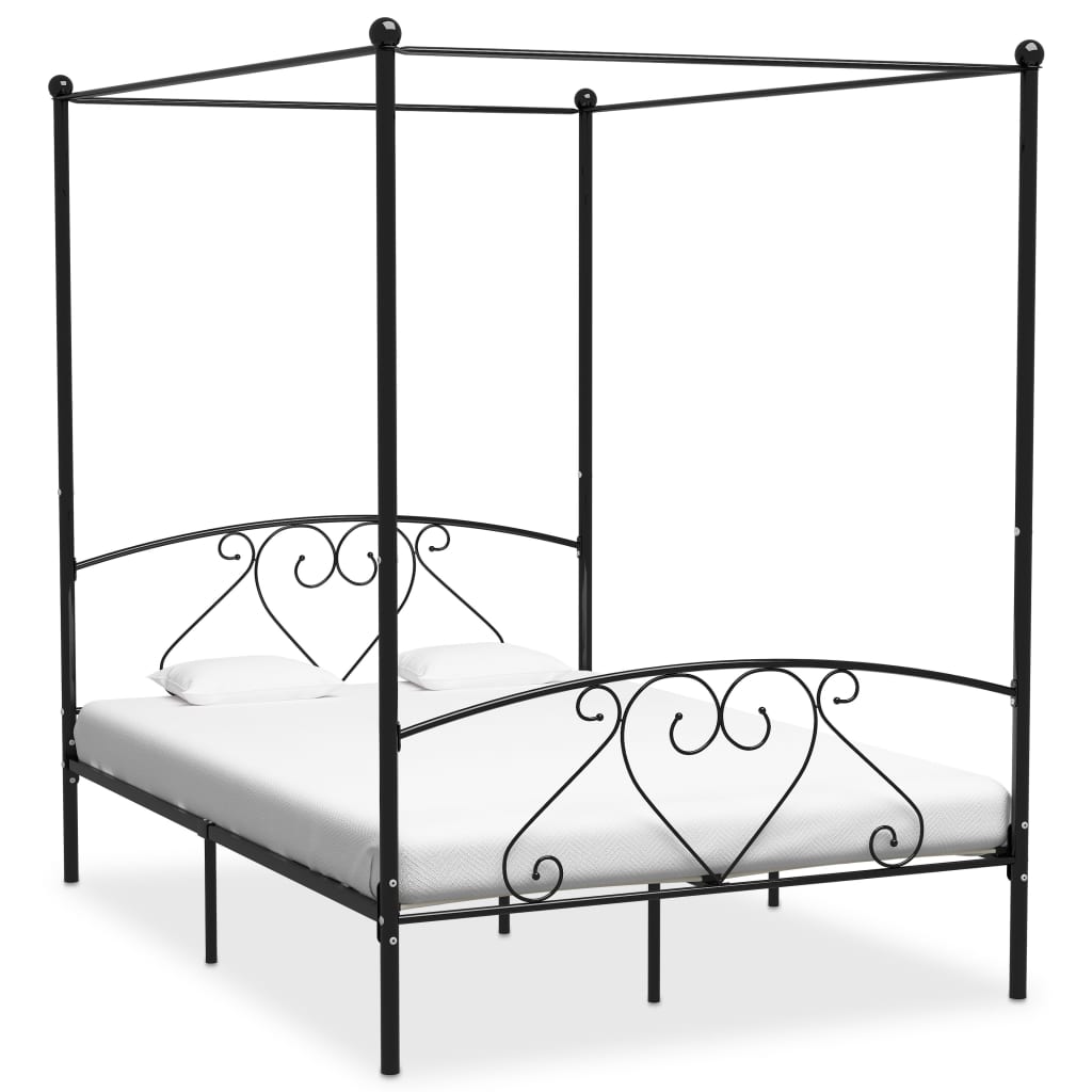 Cadre de lit sans matelas avec baldaquin noir 140x200 cm métal - XIOS
