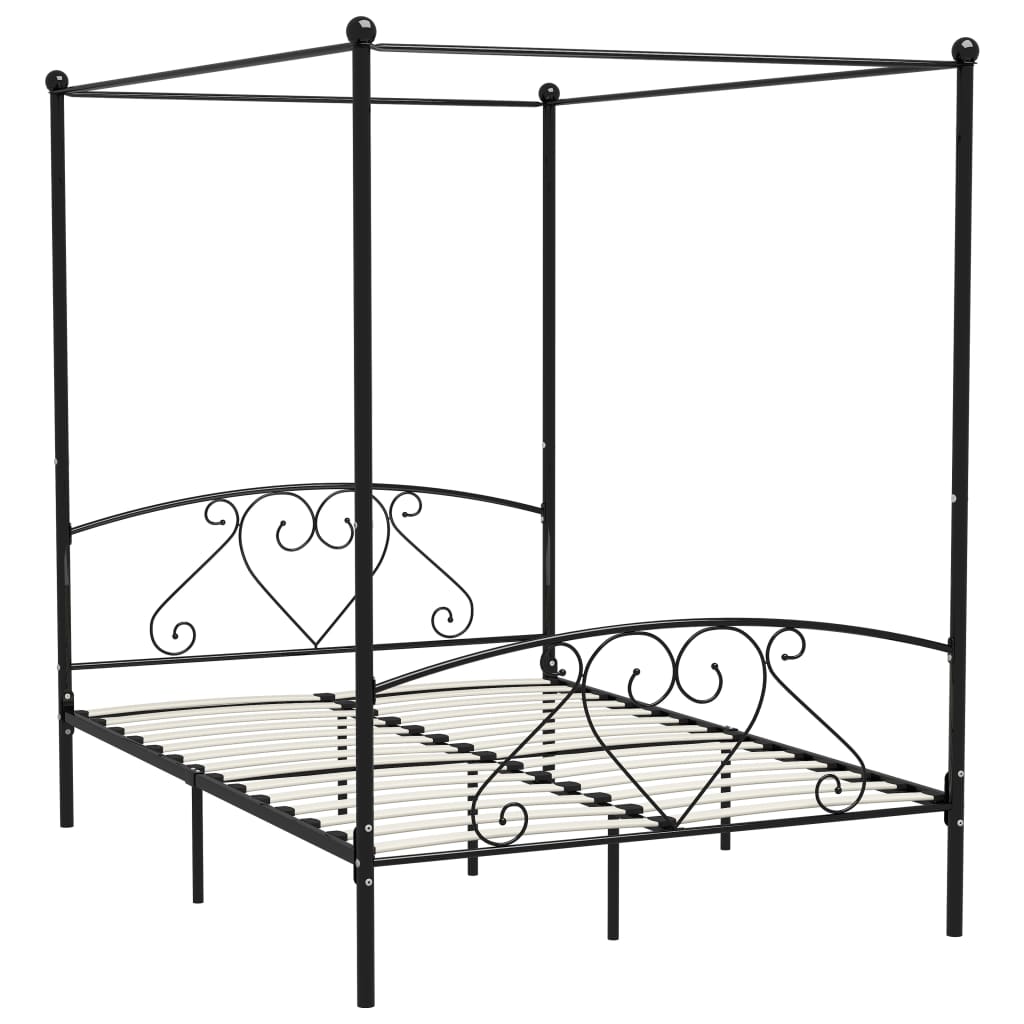 Cadre de lit sans matelas avec baldaquin noir 140x200 cm métal - XIOS
