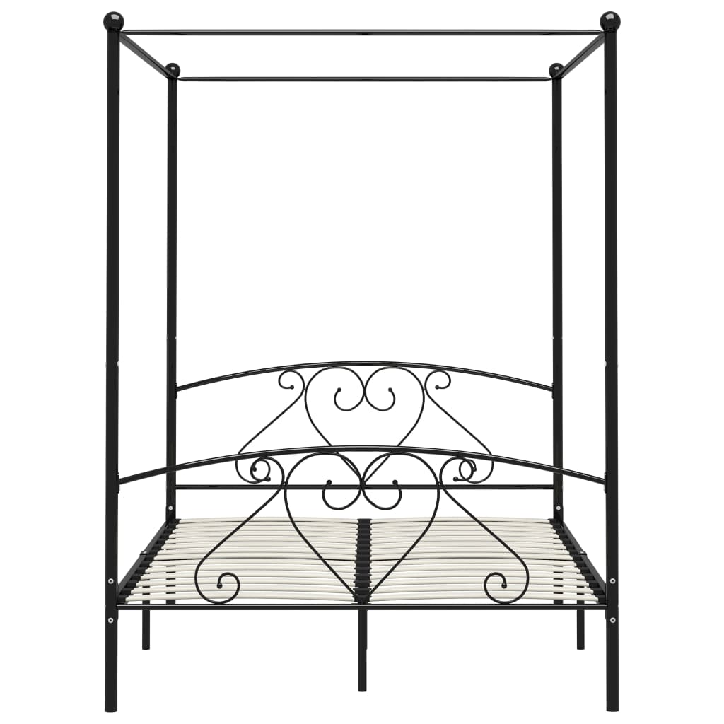 Cadre de lit sans matelas avec baldaquin noir 140x200 cm métal - XIOS