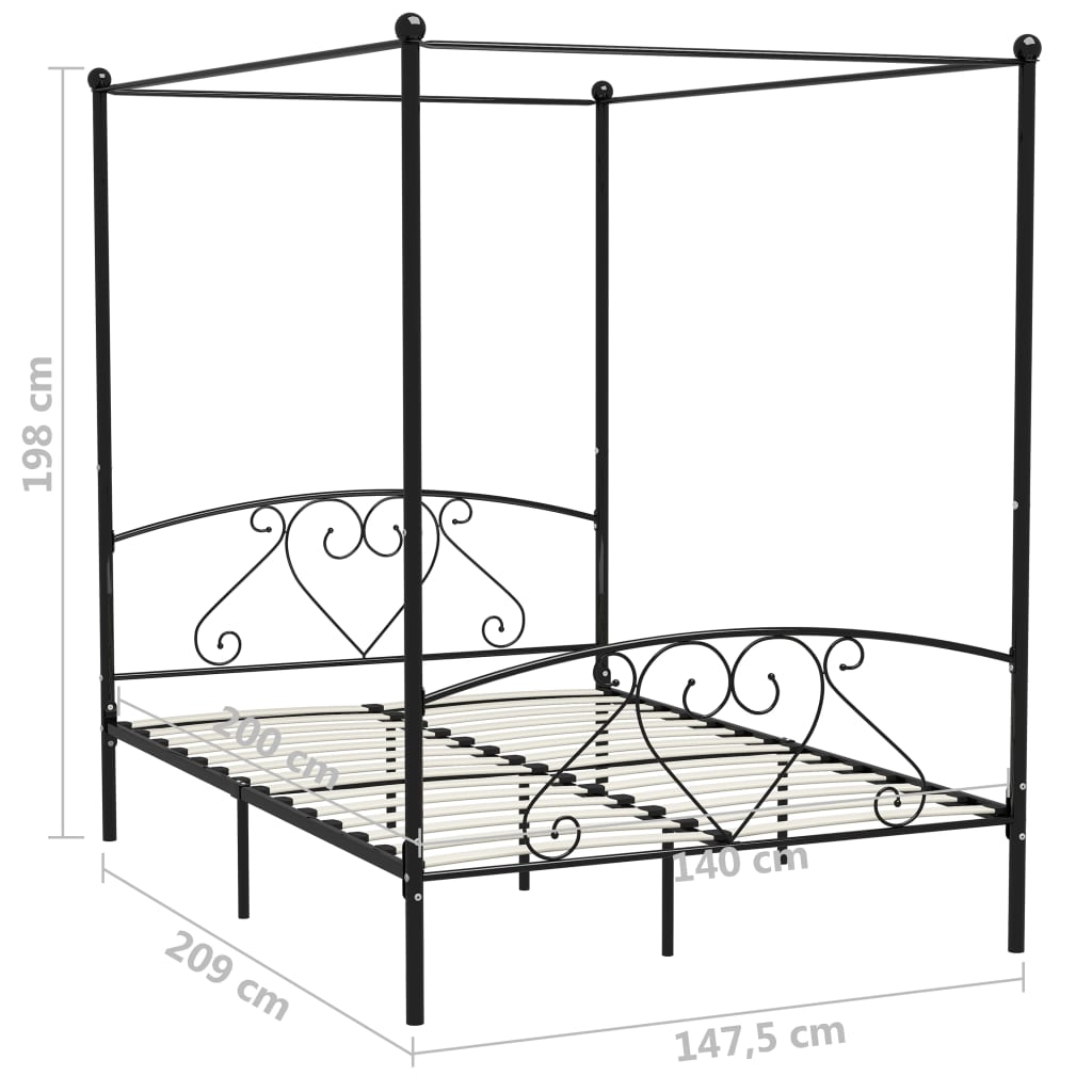 Cadre de lit sans matelas avec baldaquin noir 140x200 cm métal - XIOS