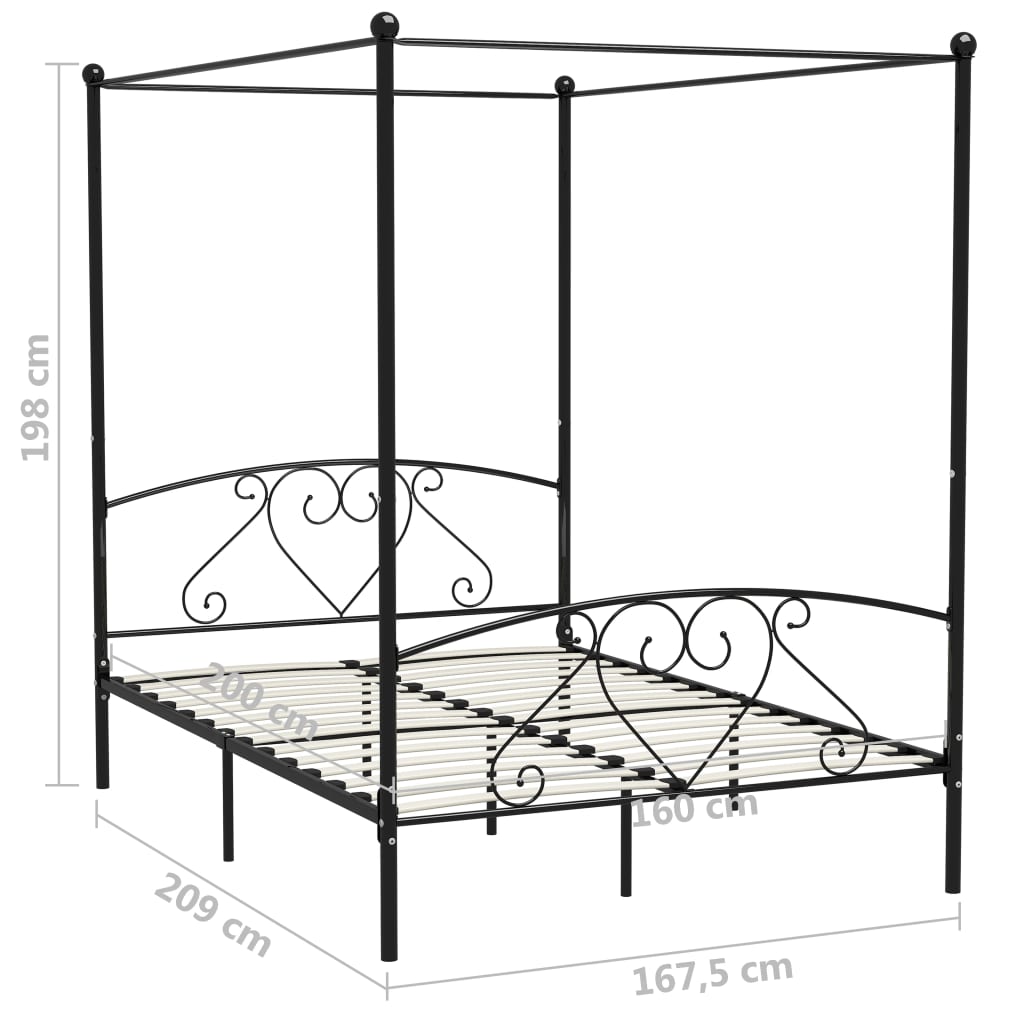 Cadre de lit sans matelas avec baldaquin noir 160x200 cm métal - XIOS