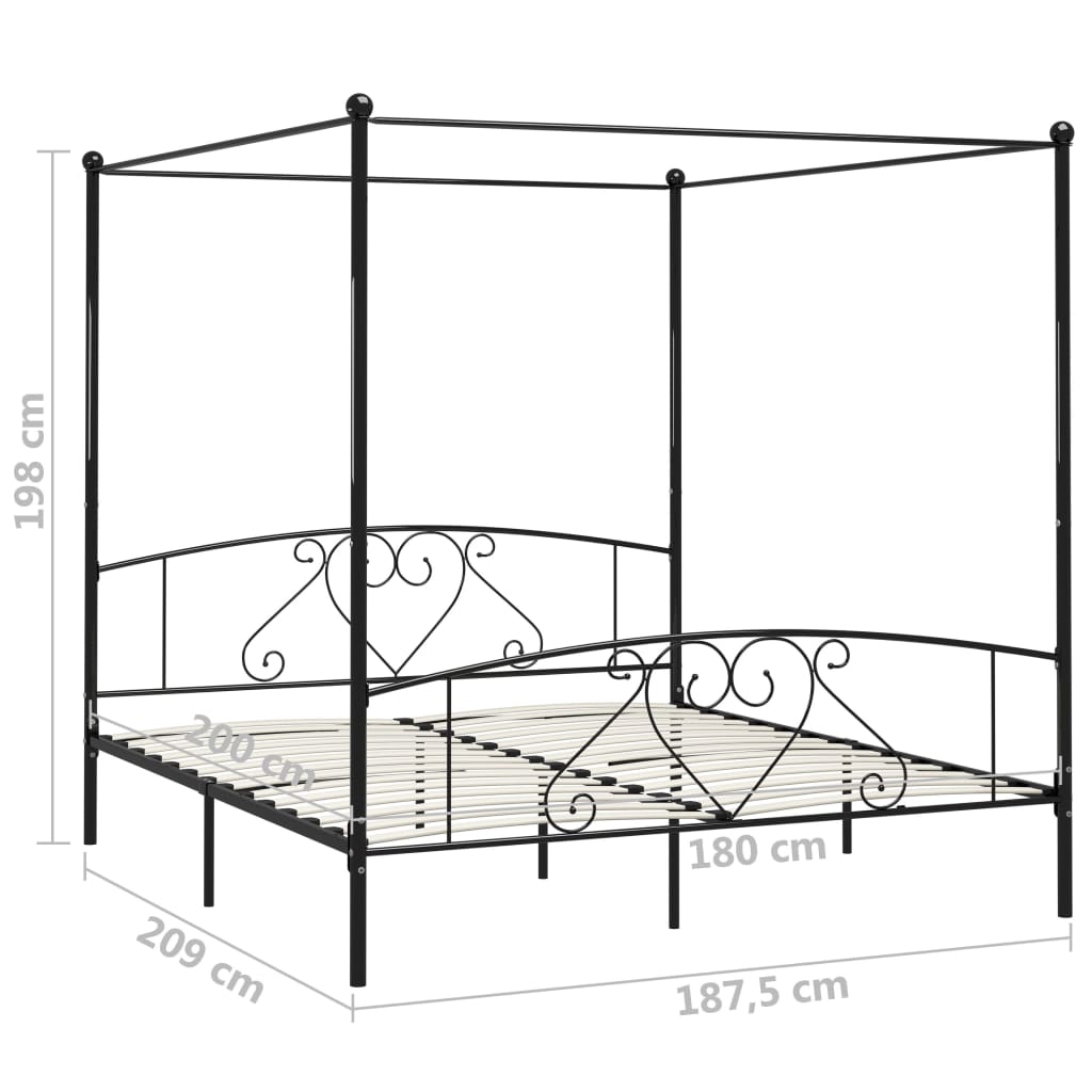 Cadre de lit sans matelas avec baldaquin noir 180x200 cm métal - XIOS