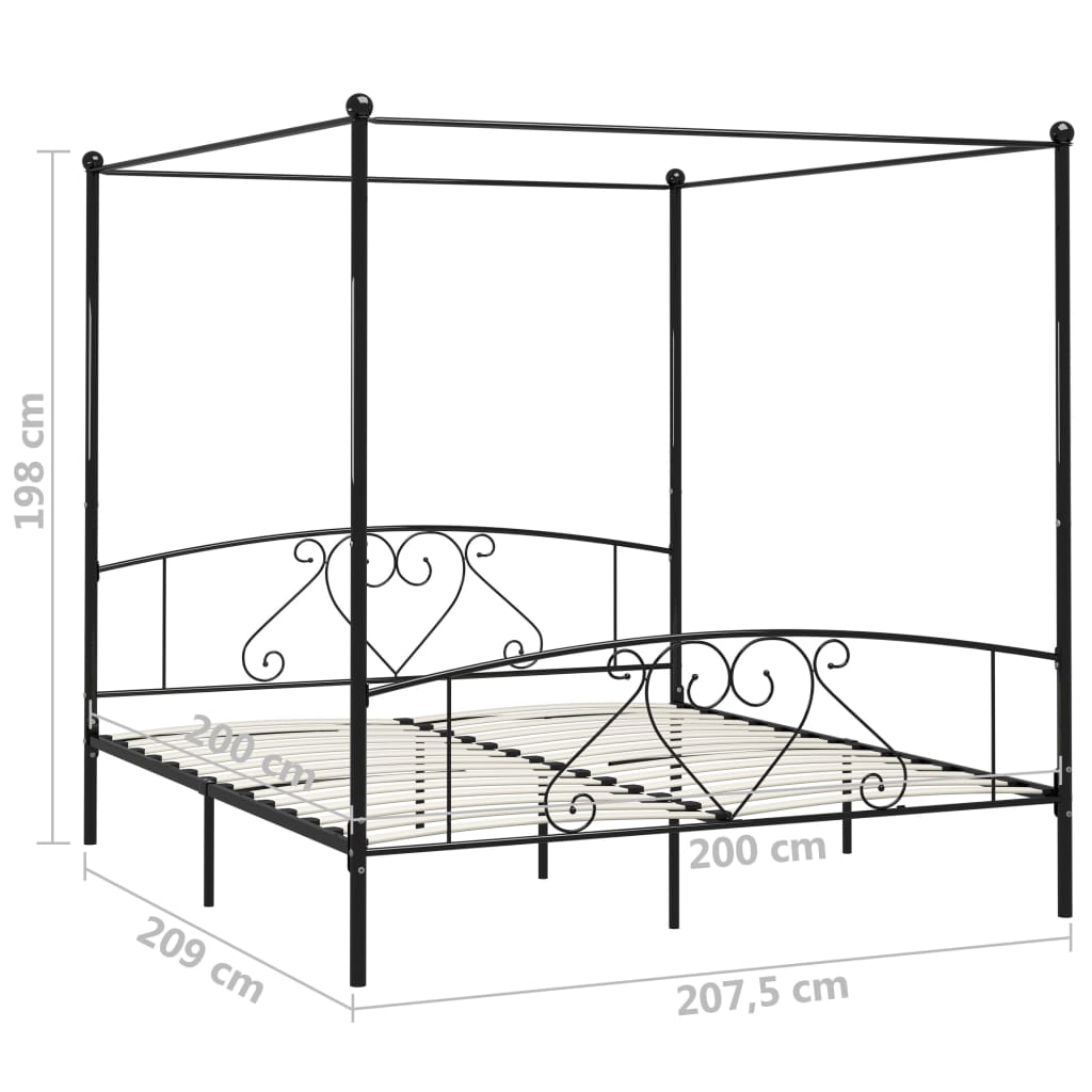 Cadre de lit sans matelas avec baldaquin noir 200x200 cm métal - XIOS