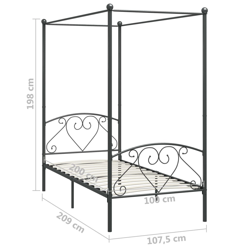 Cadre de lit à baldaquin sans matelas gris métal 100x200 cm - XIOS