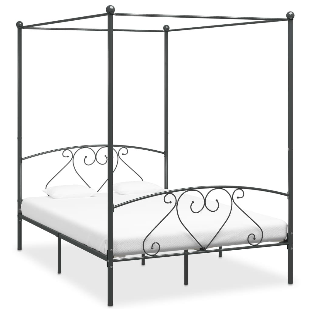 Cadre de lit à baldaquin sans matelas gris métal 140x200 cm - XIOS