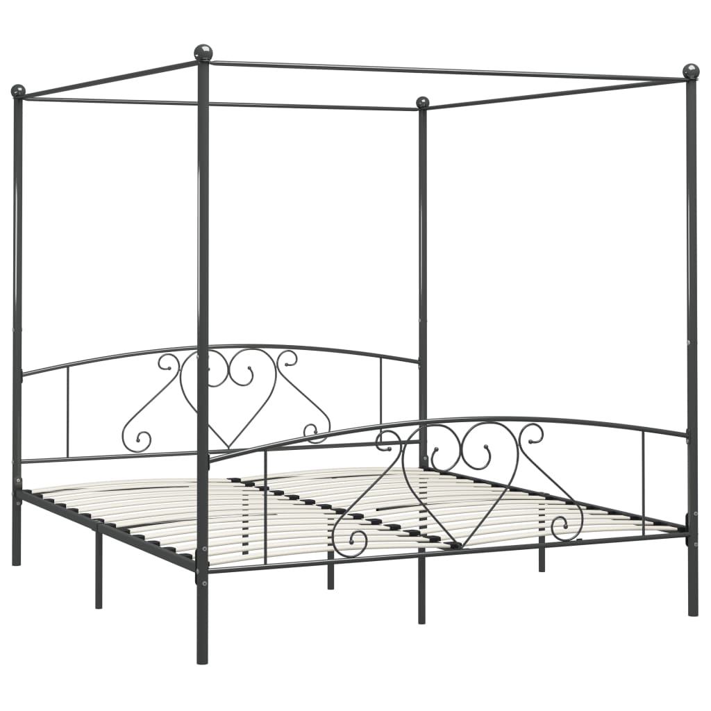 Cadre de lit à baldaquin sans matelas gris métal 200x200 cm - XIOS