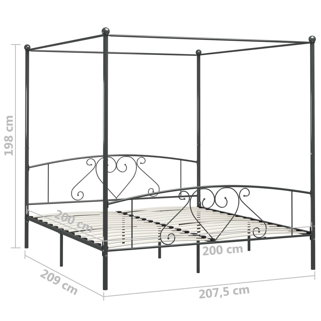 Cadre de lit à baldaquin sans matelas gris métal 200x200 cm - XIOS