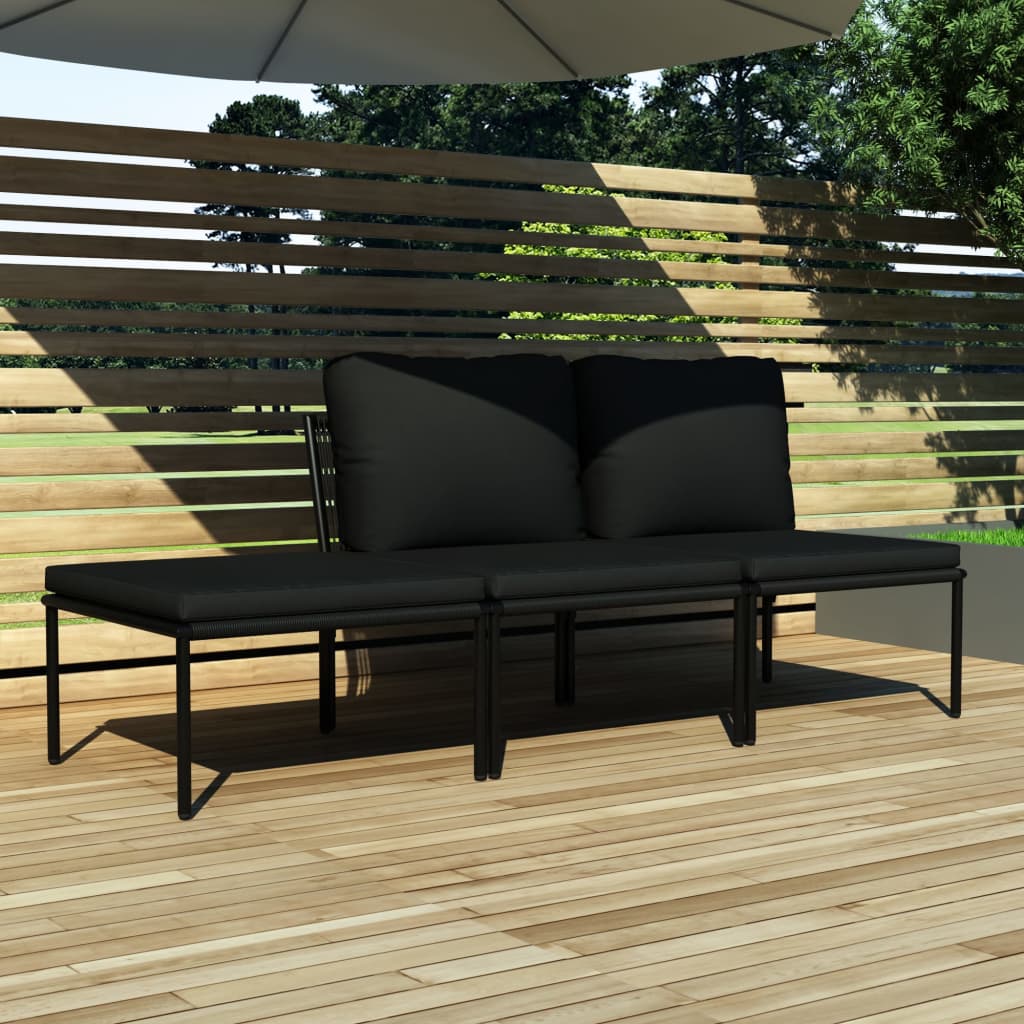 Salon de jardin 3 pcs avec coussins Noir PVC - XIOS