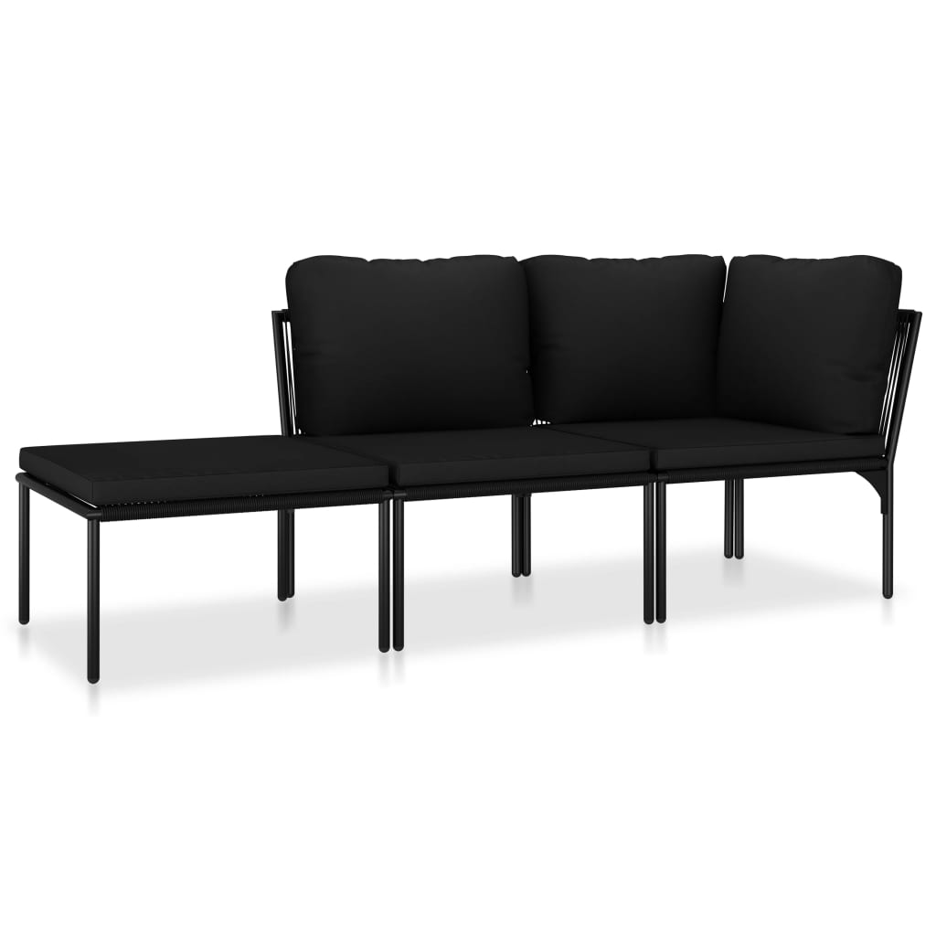 Salon de jardin 3 pcs avec coussins Noir PVC