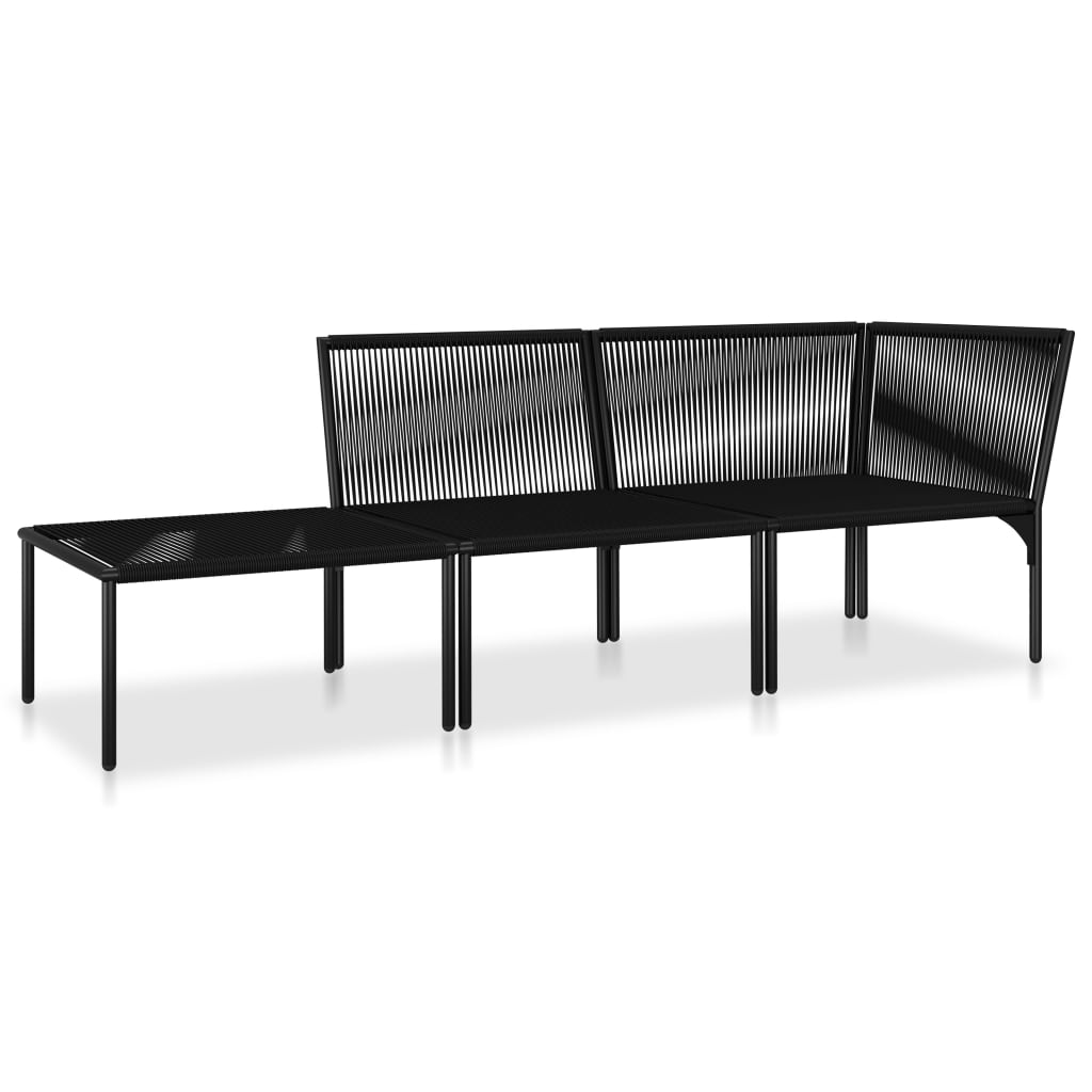 Salon de jardin 3 pcs avec coussins Noir PVC
