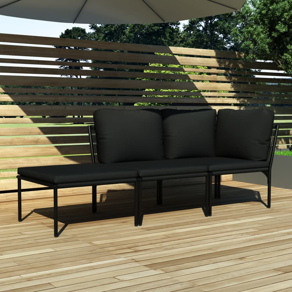 Salon de jardin 3 pcs avec coussins Noir PVC