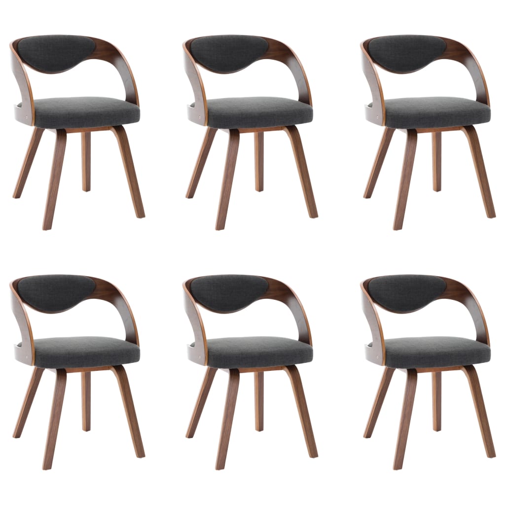 Chaises à manger lot de 6 gris foncé bois courbé et tissu - XIOS