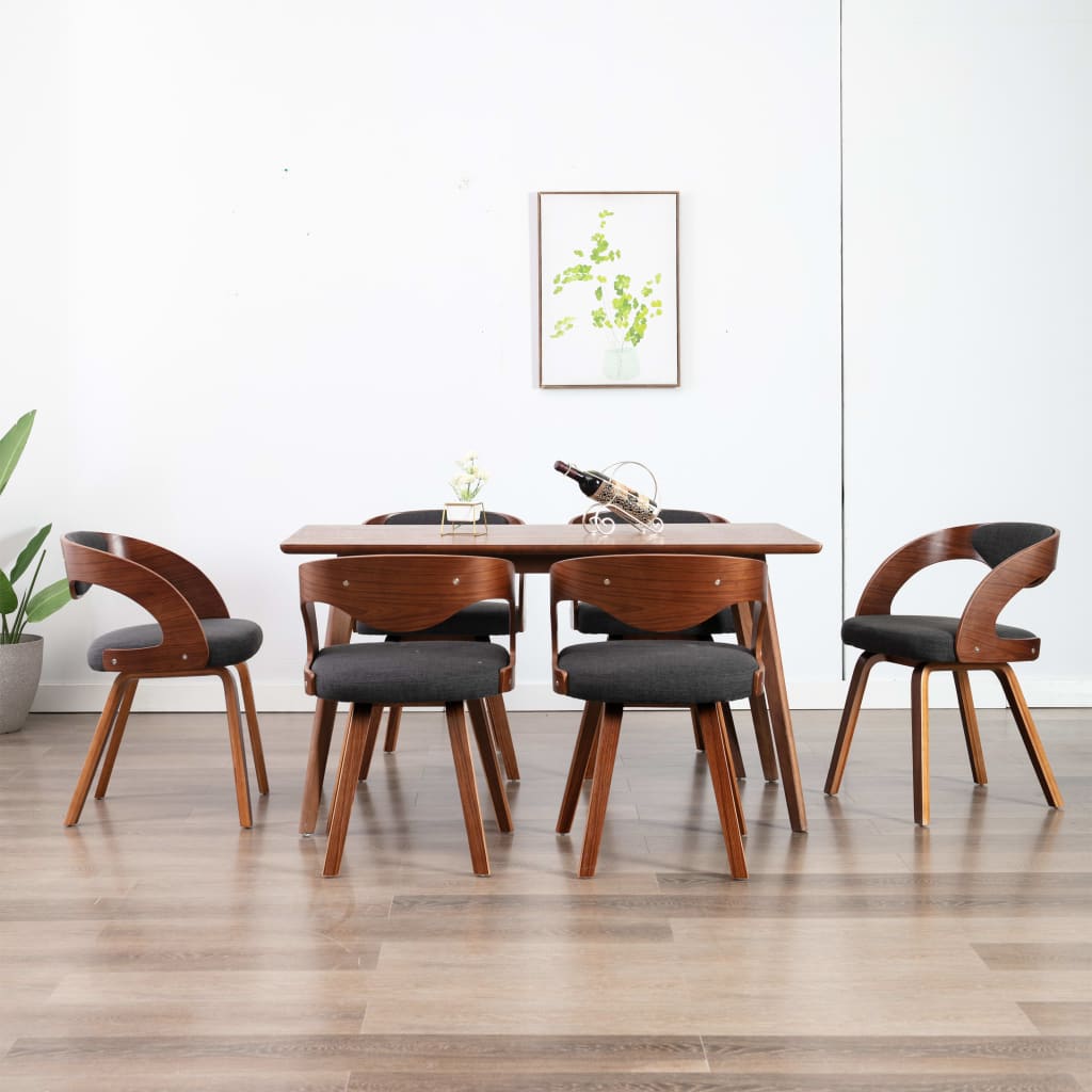 Chaises à manger lot de 6 gris foncé bois courbé et tissu - XIOS