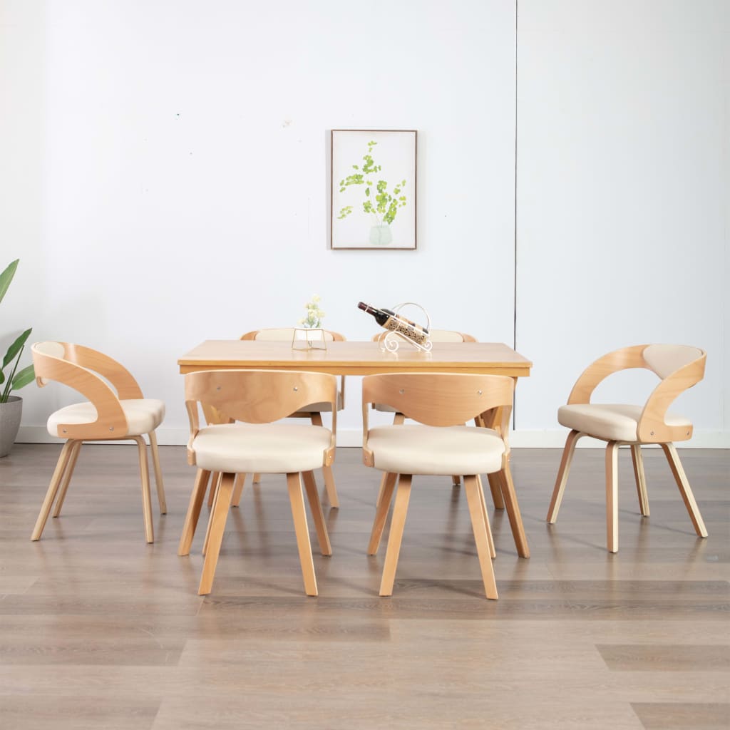 Chaises à manger lot de 6 crème bois courbé et similicuir - XIOS