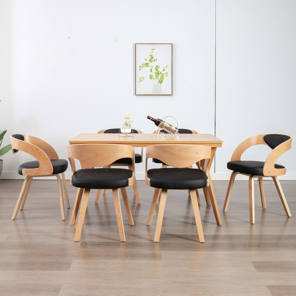 Chaises à manger lot de 6 noir bois courbé et similicuir - XIOS