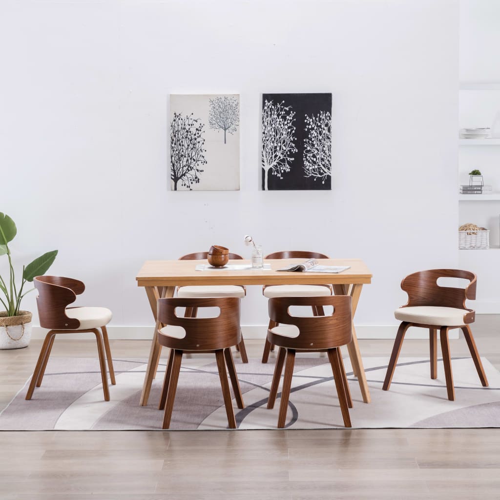 Chaises à manger lot de 6 crème bois courbé et similicuir - XIOS