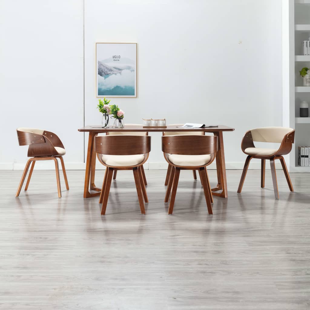 Chaises à manger lot de 6 crème bois courbé et similicuir - XIOS