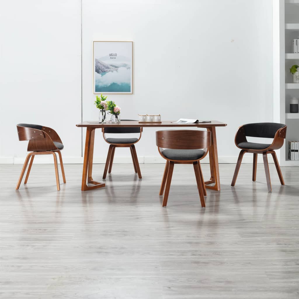 Chaises à manger lot de 4 gris bois courbé et tissu - XIOS