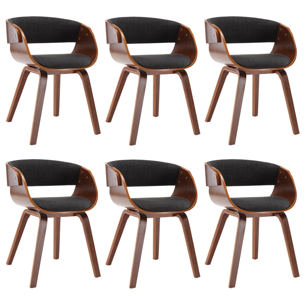 Chaises à manger lot de 6 gris bois courbé et tissu - XIOS