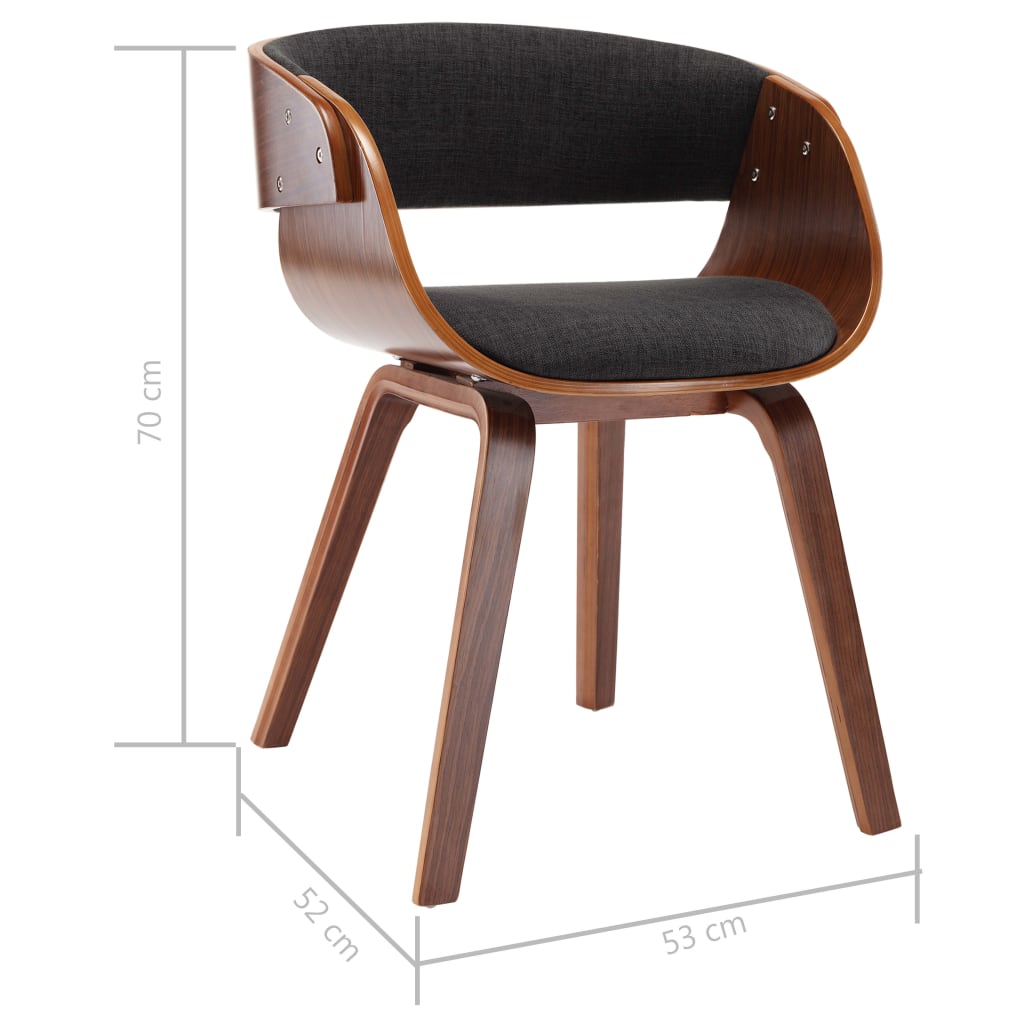 Chaises à manger lot de 6 gris bois courbé et tissu - XIOS