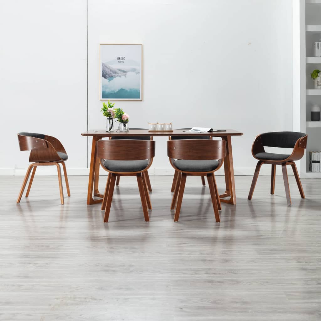 Chaises à manger lot de 6 gris bois courbé et tissu - XIOS