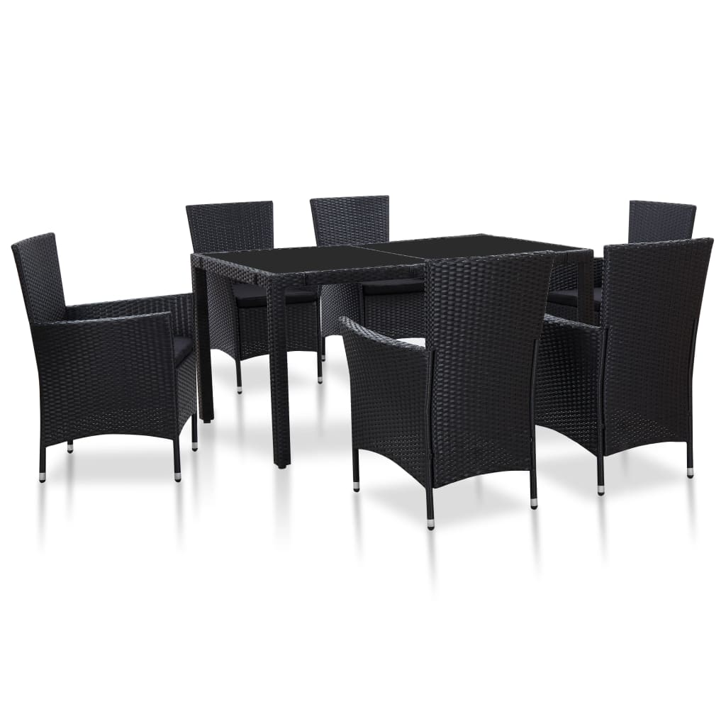 Ensemble à manger d'extérieur 7 pcs Résine tressée Noir - XIOS