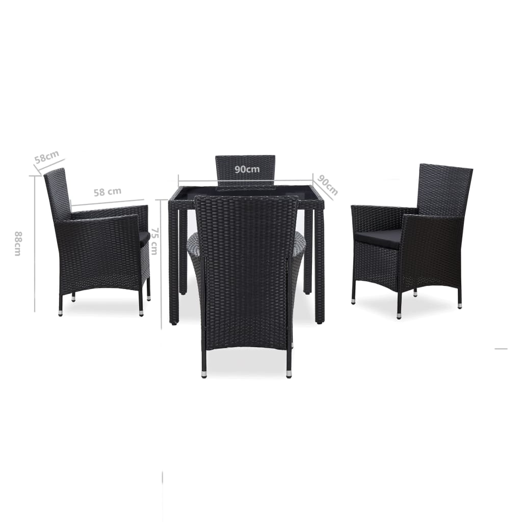 Ensemble à manger d'extérieur 5 pcs Résine tressée Noir - XIOS