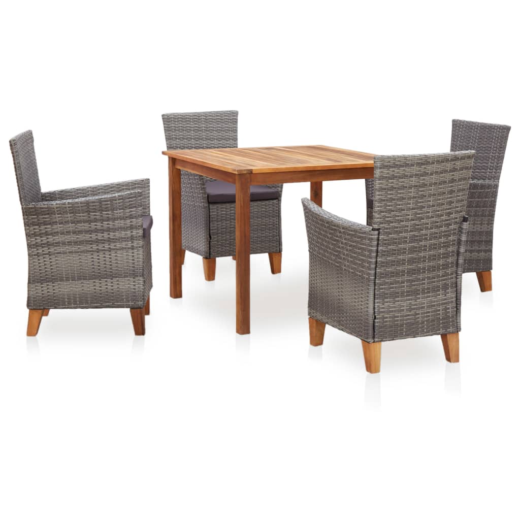 Mobilier à dîner 5 pcs résine tressée et bois d'acacia gris Salons de jardin vidaXL