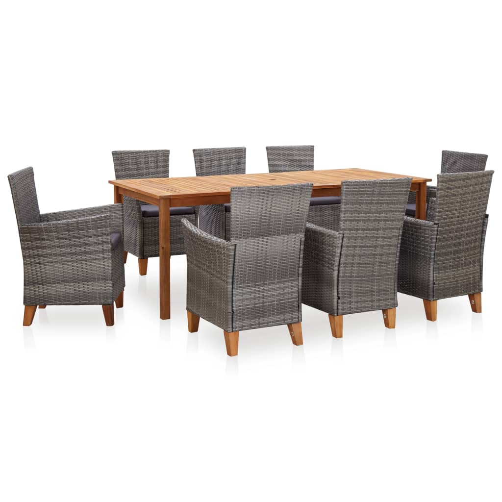 Mobilier à dîner 9 pcs résine tressée et bois d'acacia gris - XIOS