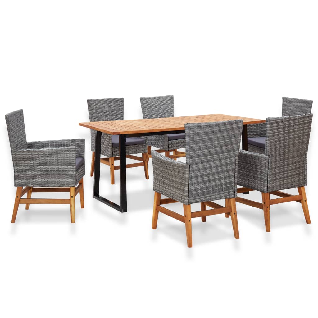 Mobilier d'extérieur 7 pcs résine tressée et bois d'acacia gris - XIOS
