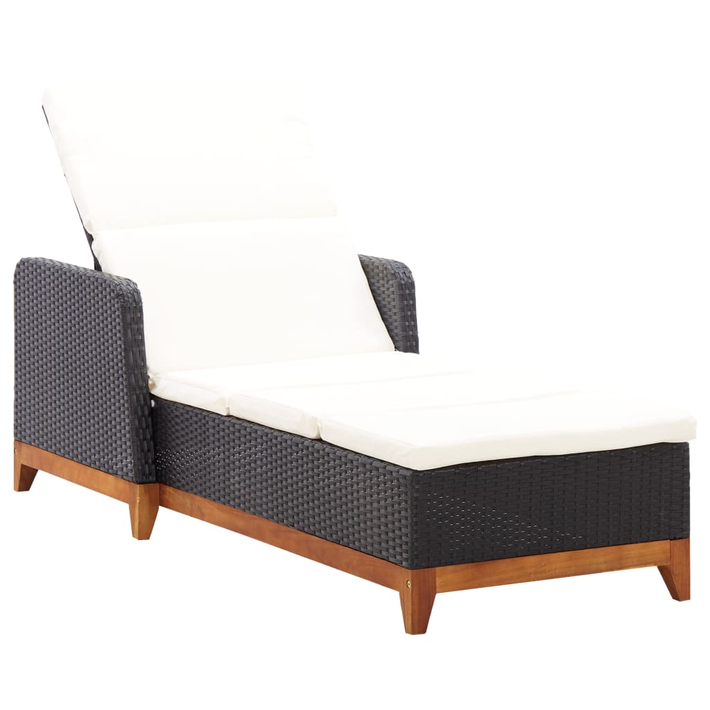 Chaise longue Résine tressée et bois d'acacia massif Noir Bains de soleil vidaXL
