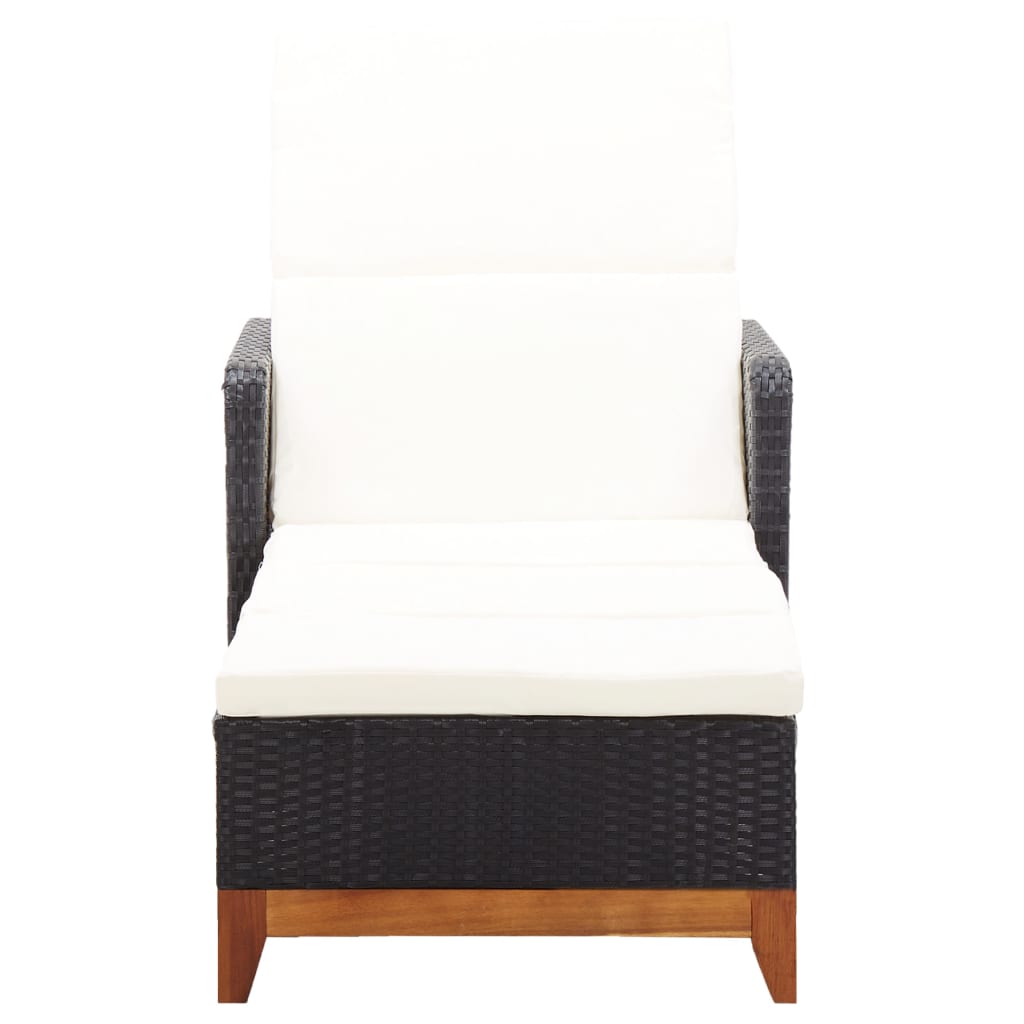 Chaise longue Résine tressée et bois d'acacia massif Noir Bains de soleil vidaXL