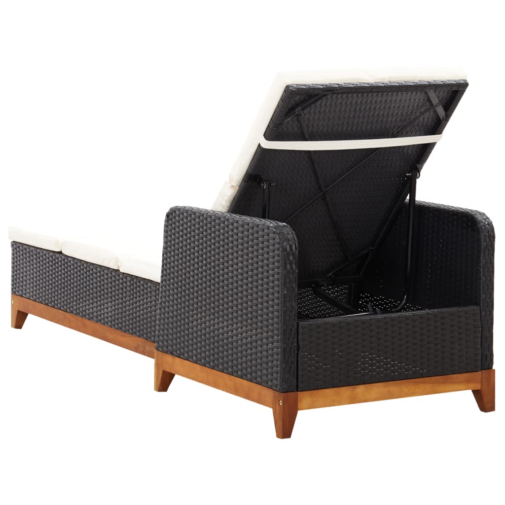 Chaise longue Résine tressée et bois d'acacia massif Noir Bains de soleil vidaXL