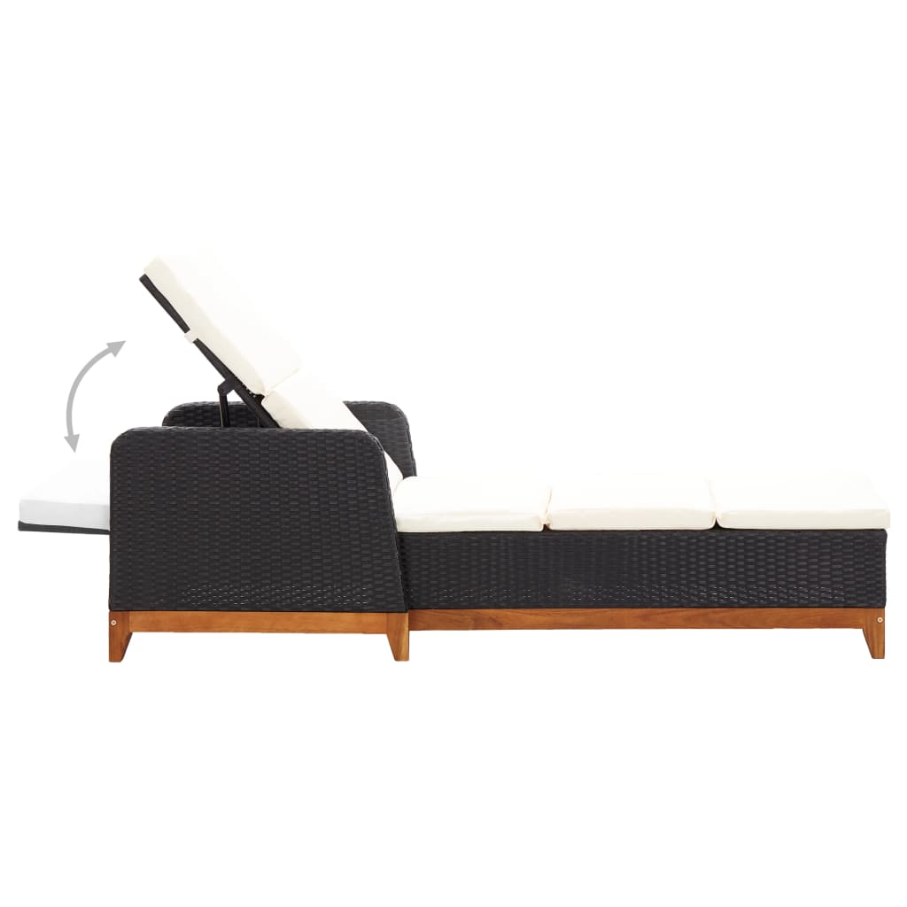Chaise longue Résine tressée et bois d'acacia massif Noir Bains de soleil vidaXL