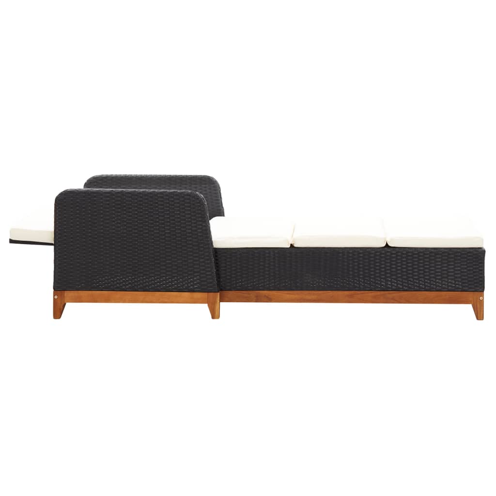 Chaise longue Résine tressée et bois d'acacia massif Noir Bains de soleil vidaXL