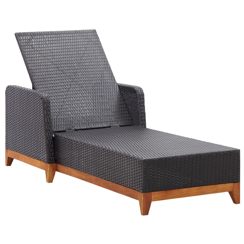 Chaise longue Résine tressée et bois d'acacia massif Noir Bains de soleil vidaXL