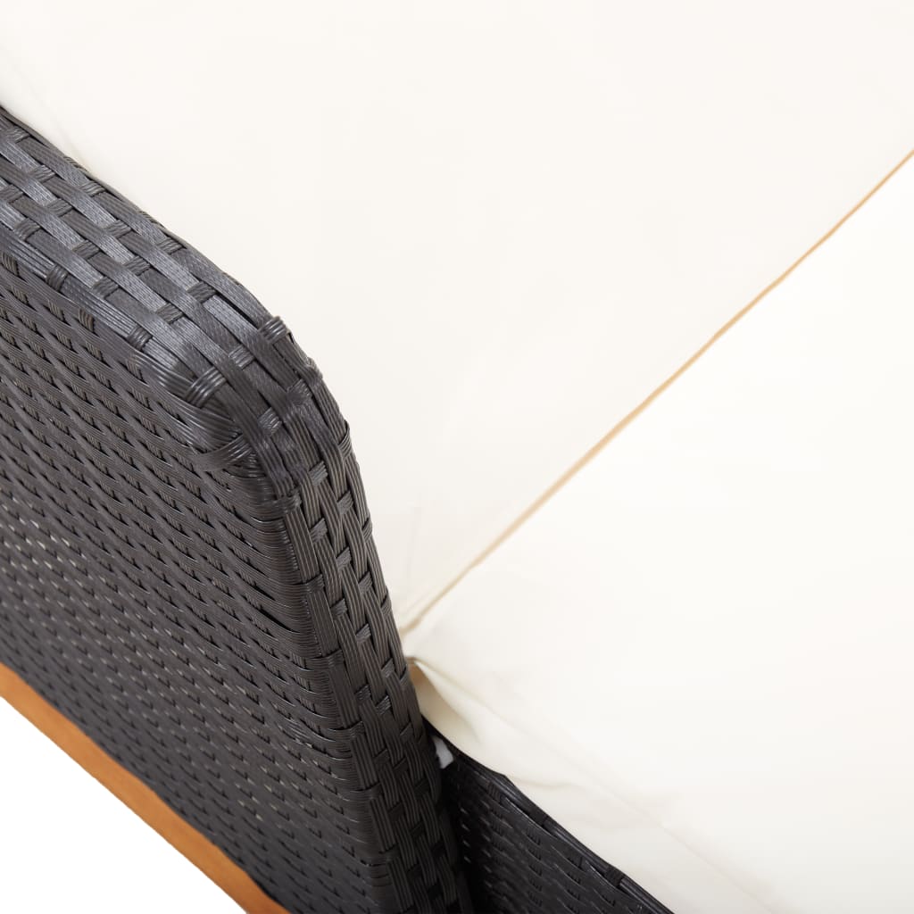 Chaise longue Résine tressée et bois d'acacia massif Noir Bains de soleil vidaXL