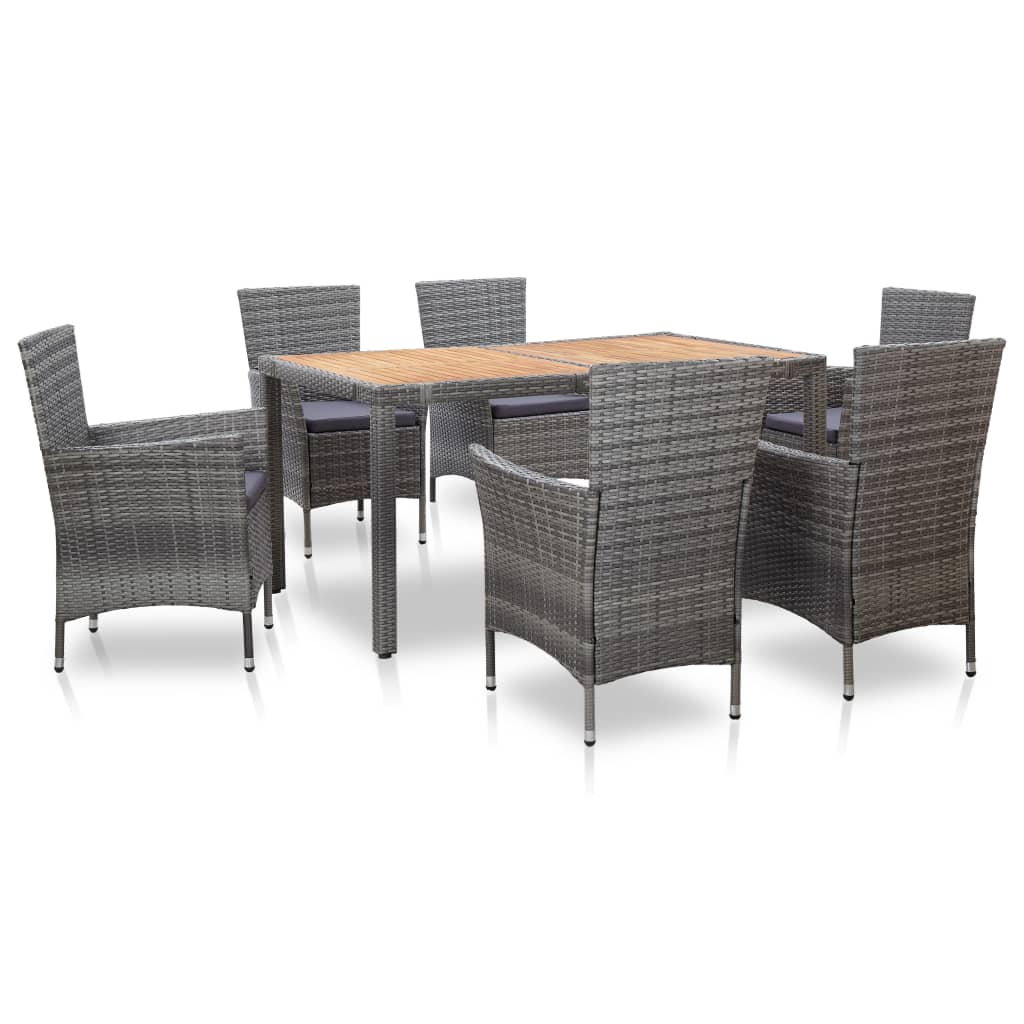 Ensemble à manger d'extérieur 7pcs coussins Résine tressée Gris - XIOS