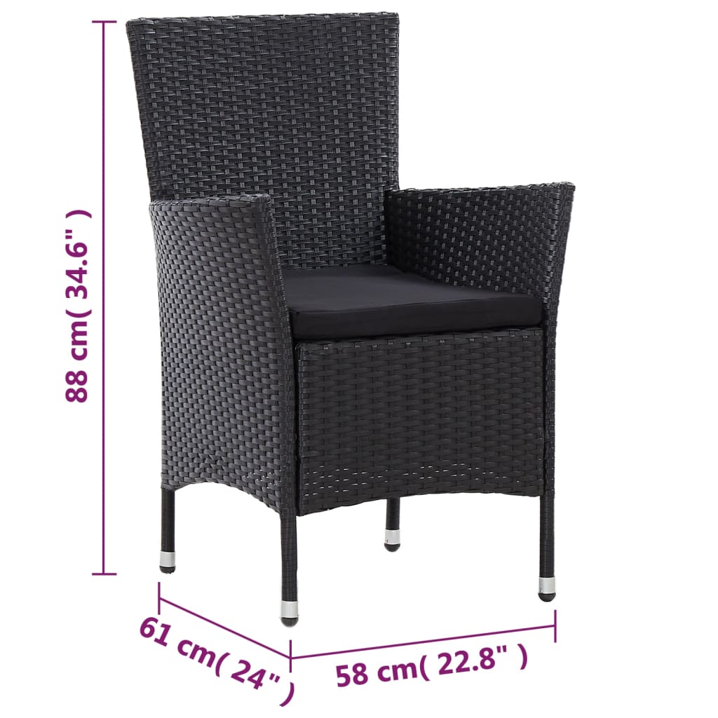 Ensemble à manger d'extérieur 7pcs coussins résine tressée noir - XIOS