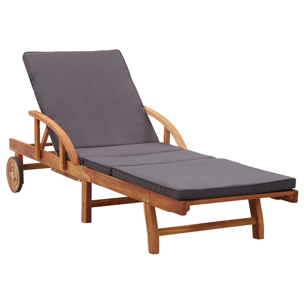 Chaise longue avec coussin bois d'acacia solide Bains de soleil vidaXL